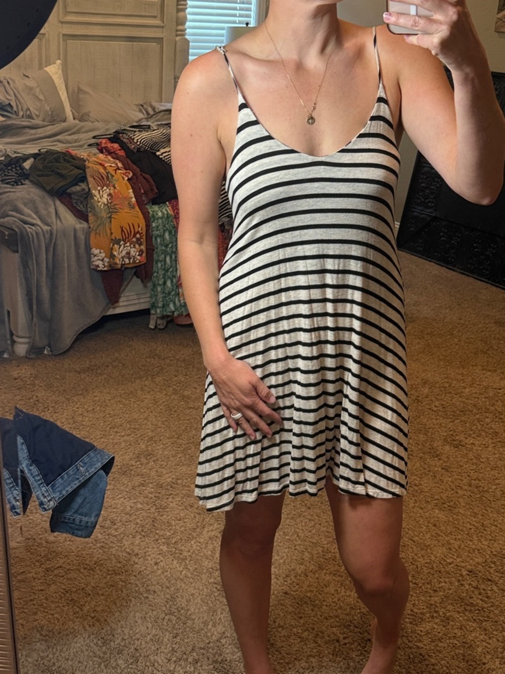 dina be Black and White Striped Spaghetti Strap Dress